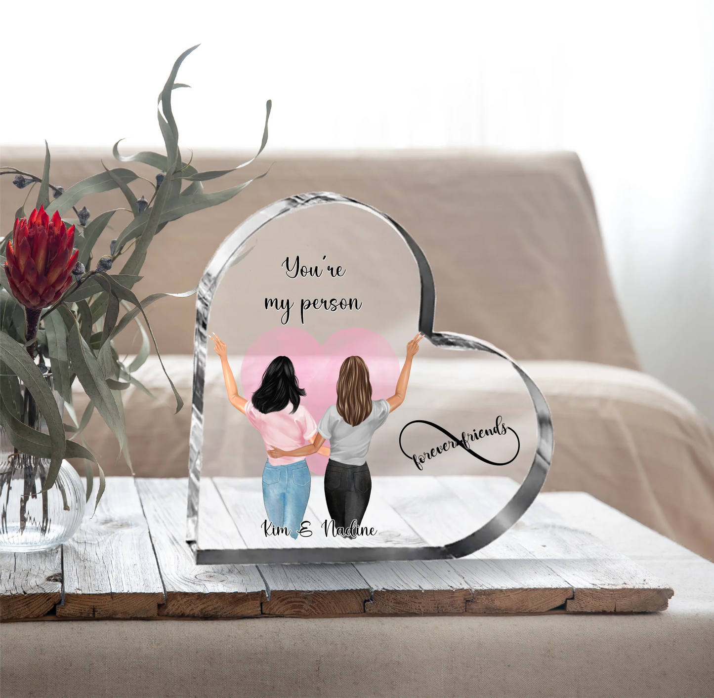 2-4 Freundinnen Herz Glasaufsteller