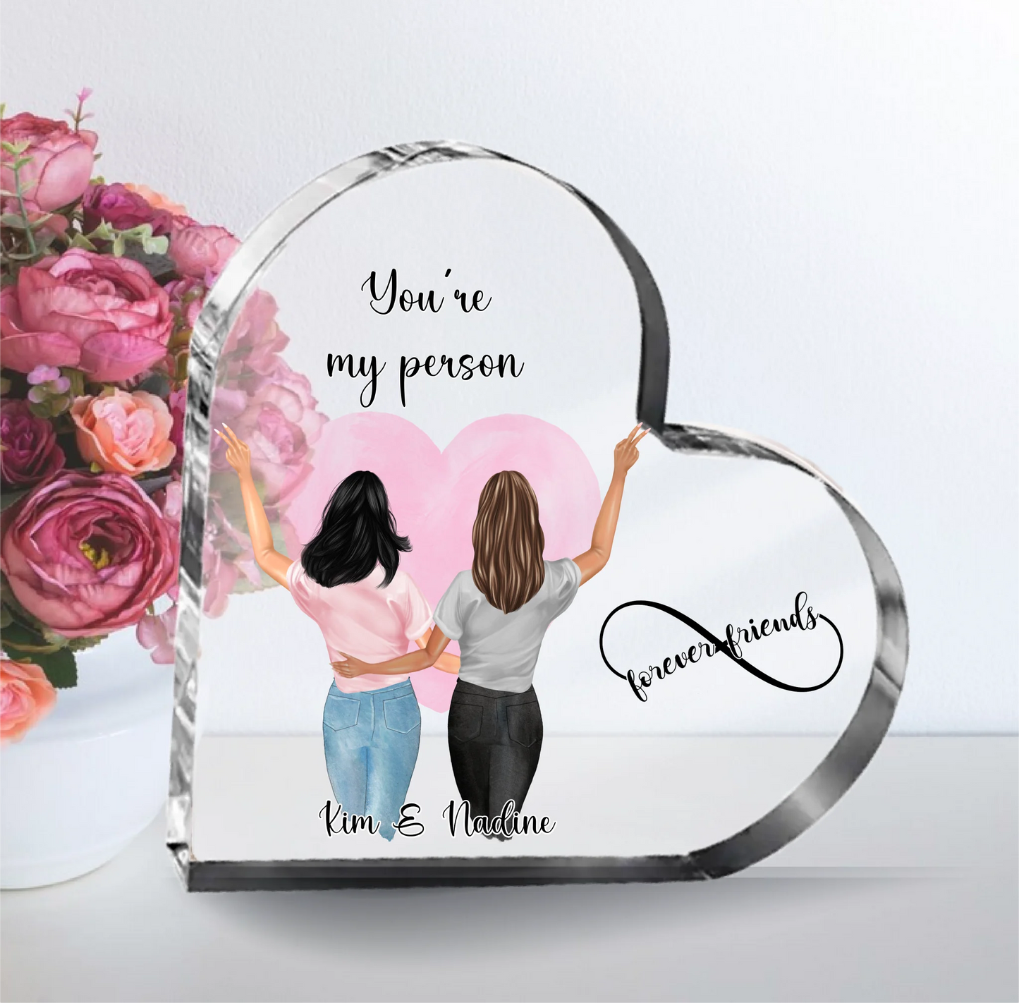 2-4 Freundinnen Herz Glasaufsteller