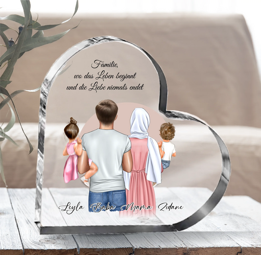 Familie mit 1-2 Kindern Herz Glasaufsteller