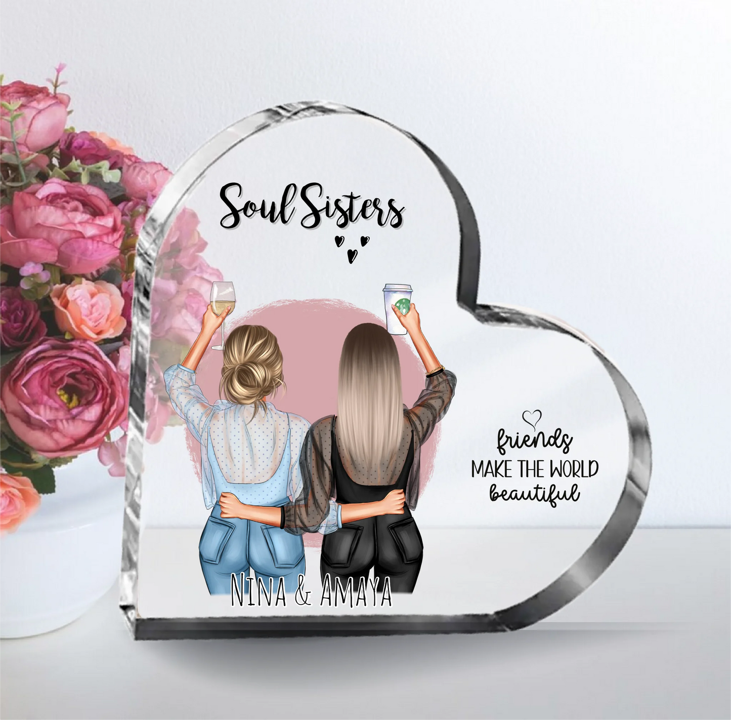 2-3 beste Freundinnen Herz Glasaufsteller