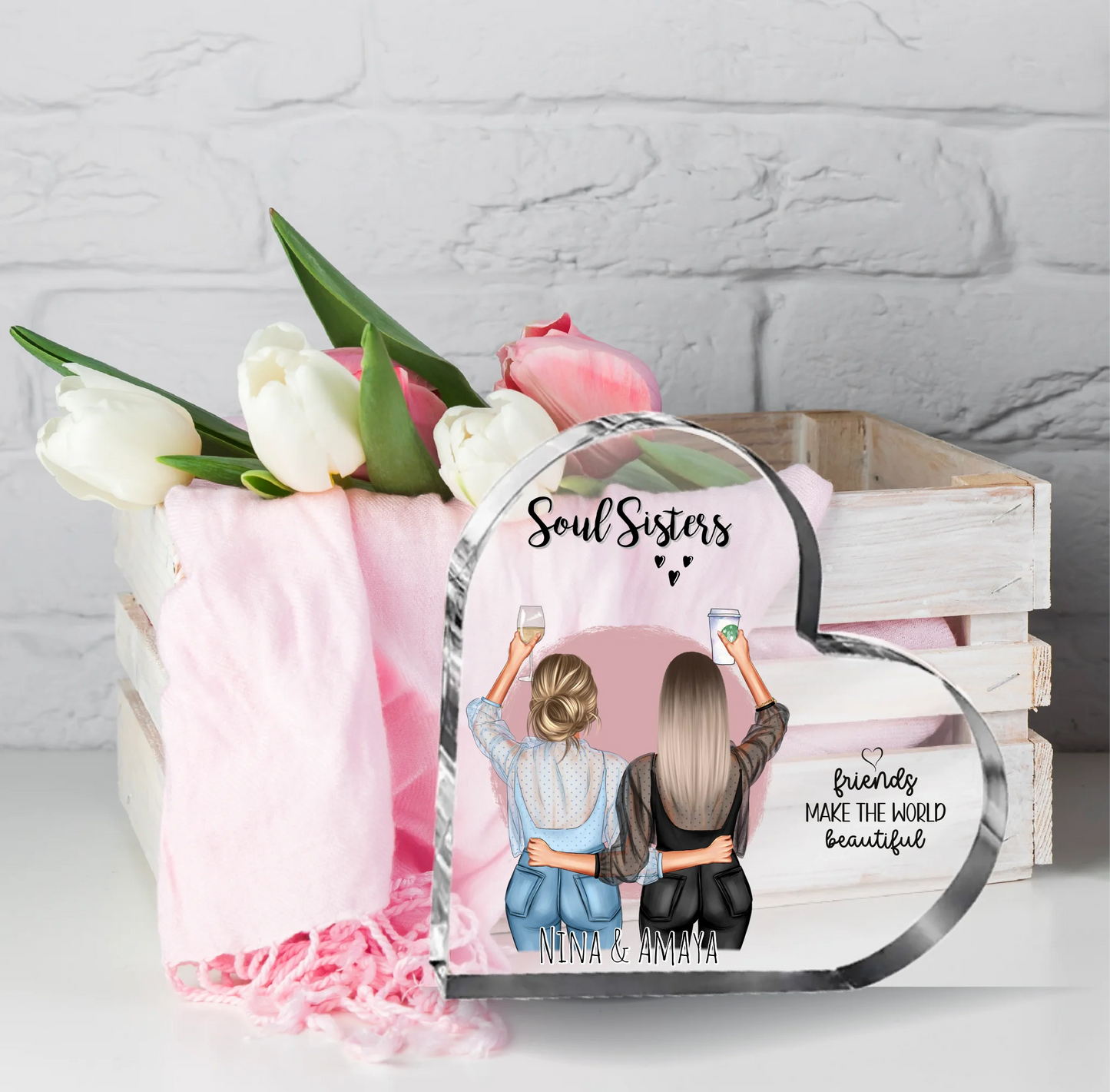 2-3 beste Freundinnen Herz Glasaufsteller