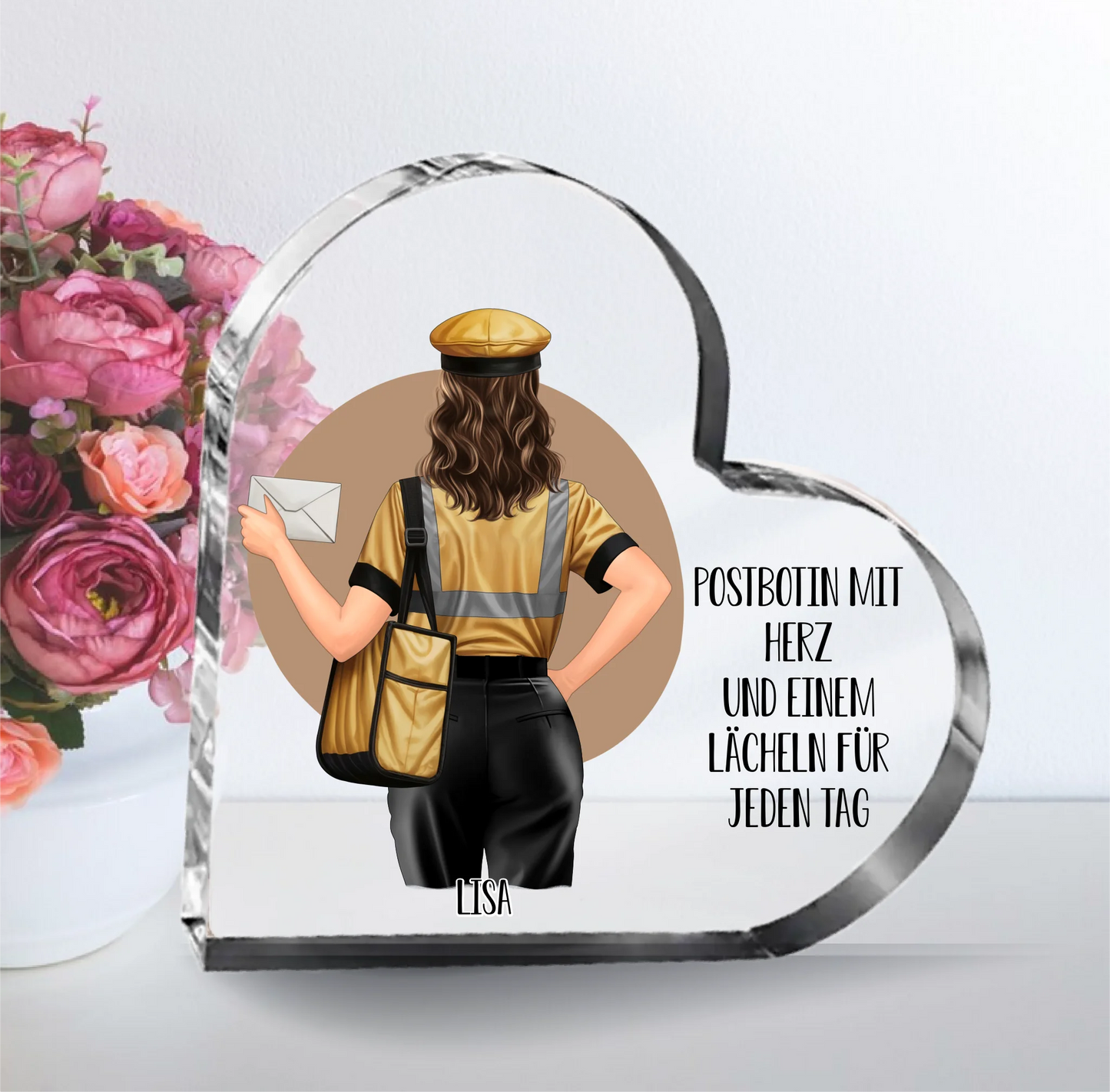 Postbote/Paketbote Herz Glasaufsteller