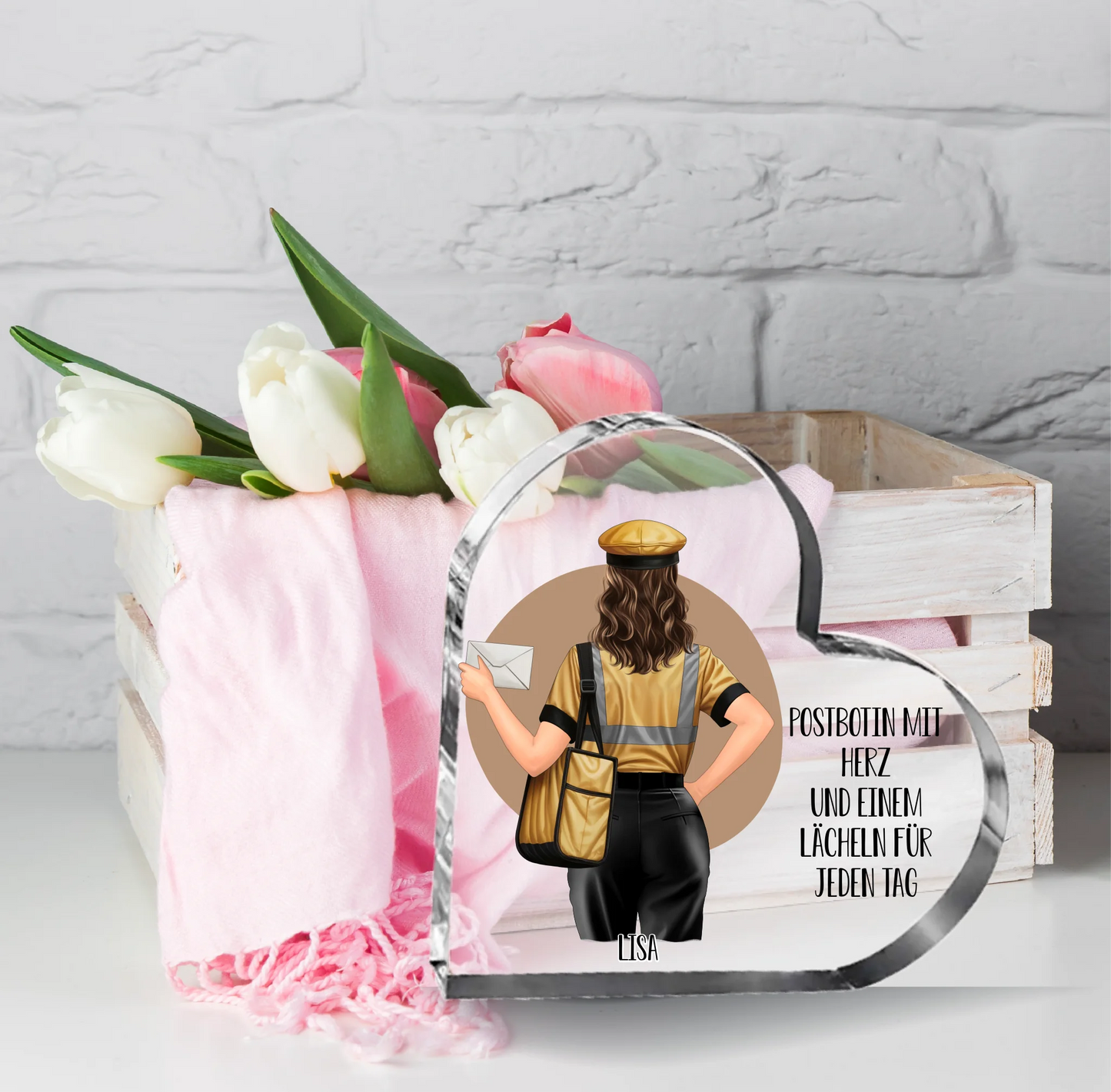 Postbote/Paketbote Herz Glasaufsteller