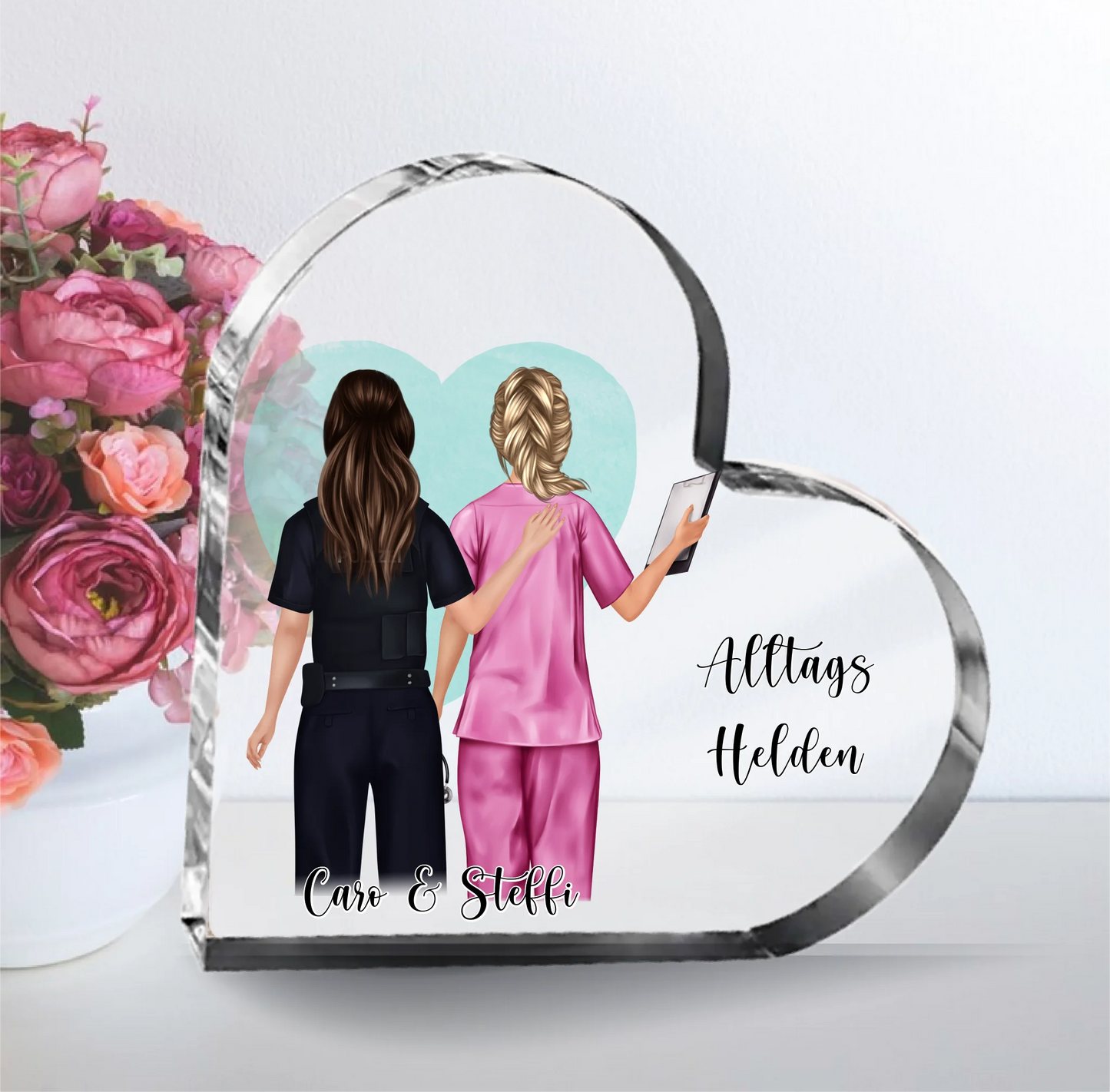 Polizei & Krankenschwester Herz Glasaufsteller