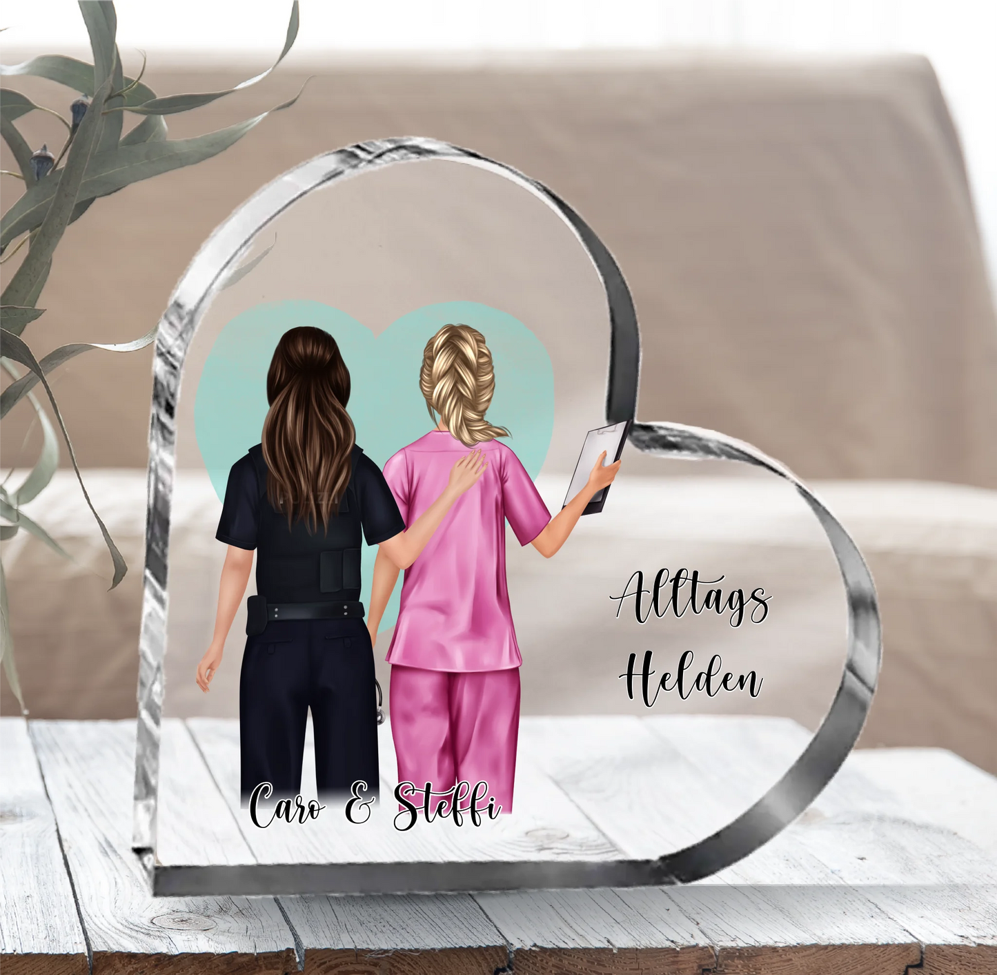 Polizei & Krankenschwester Herz Glasaufsteller