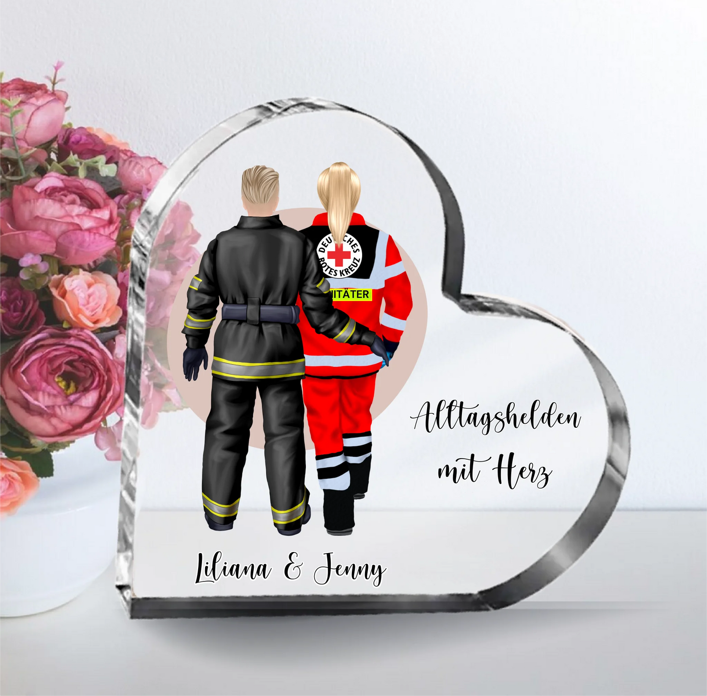 Feuerwehr & Sanitäter Herz Glasaufsteller