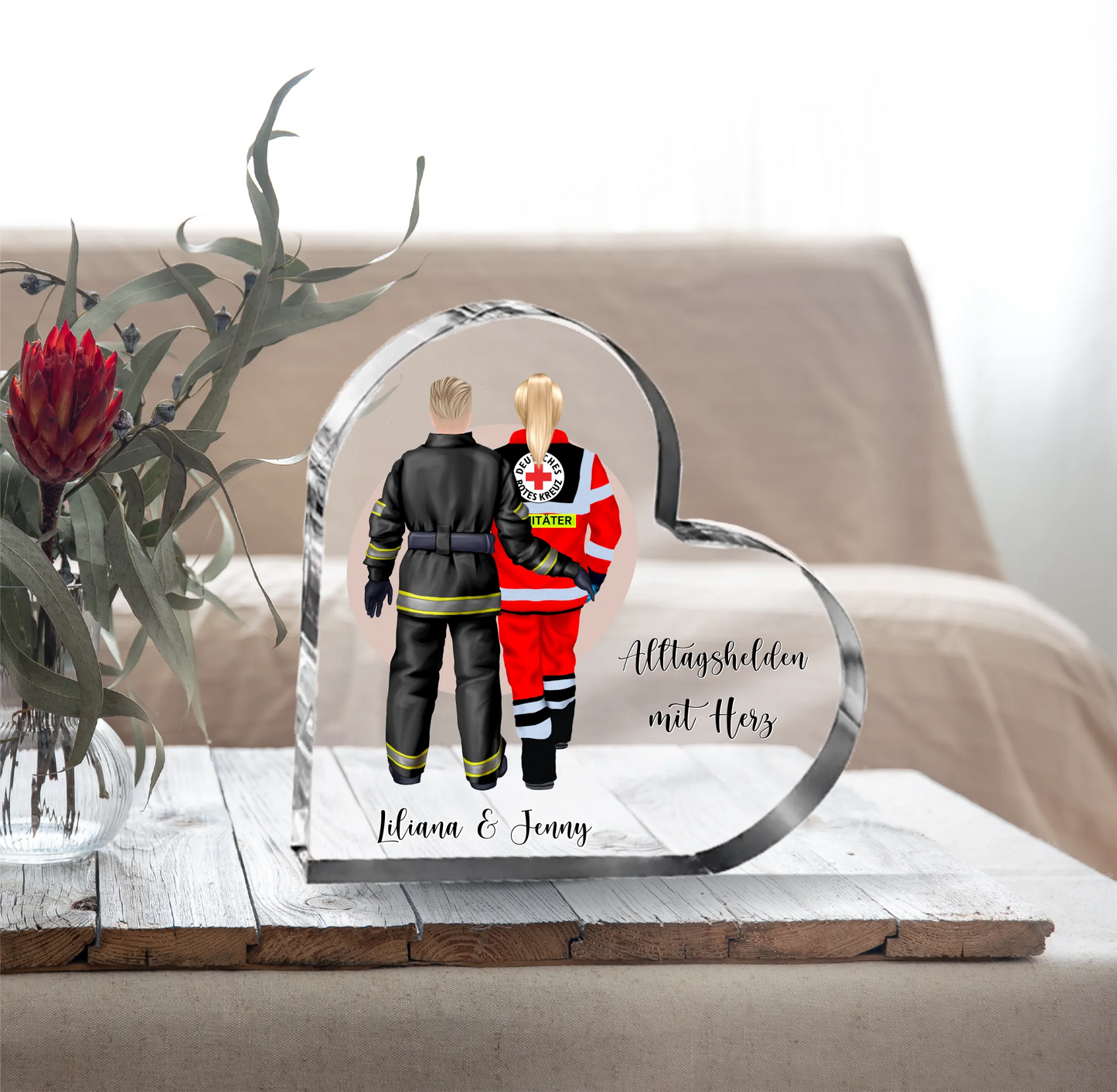 Feuerwehr & Sanitäter Herz Glasaufsteller