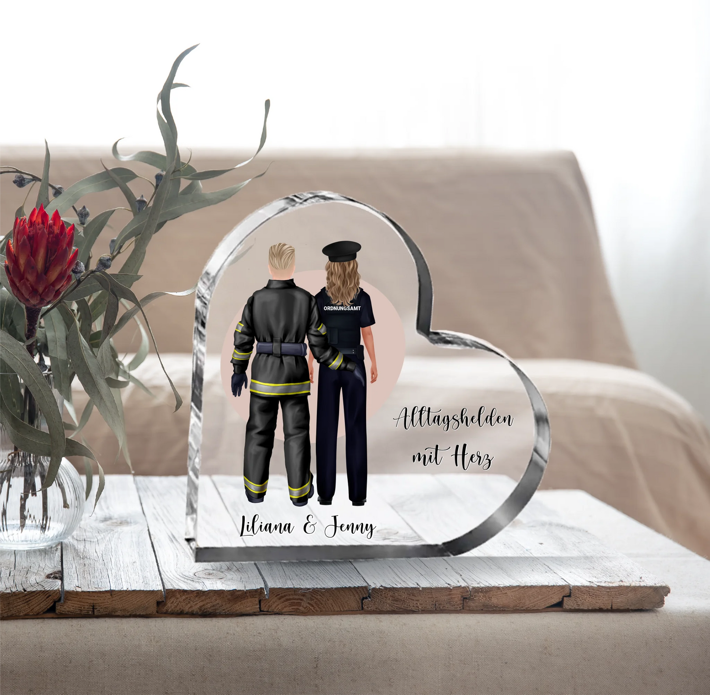 Feuerwehr & Polizei, Justiz, Ordnungsamt,... Herz Glasaufsteller