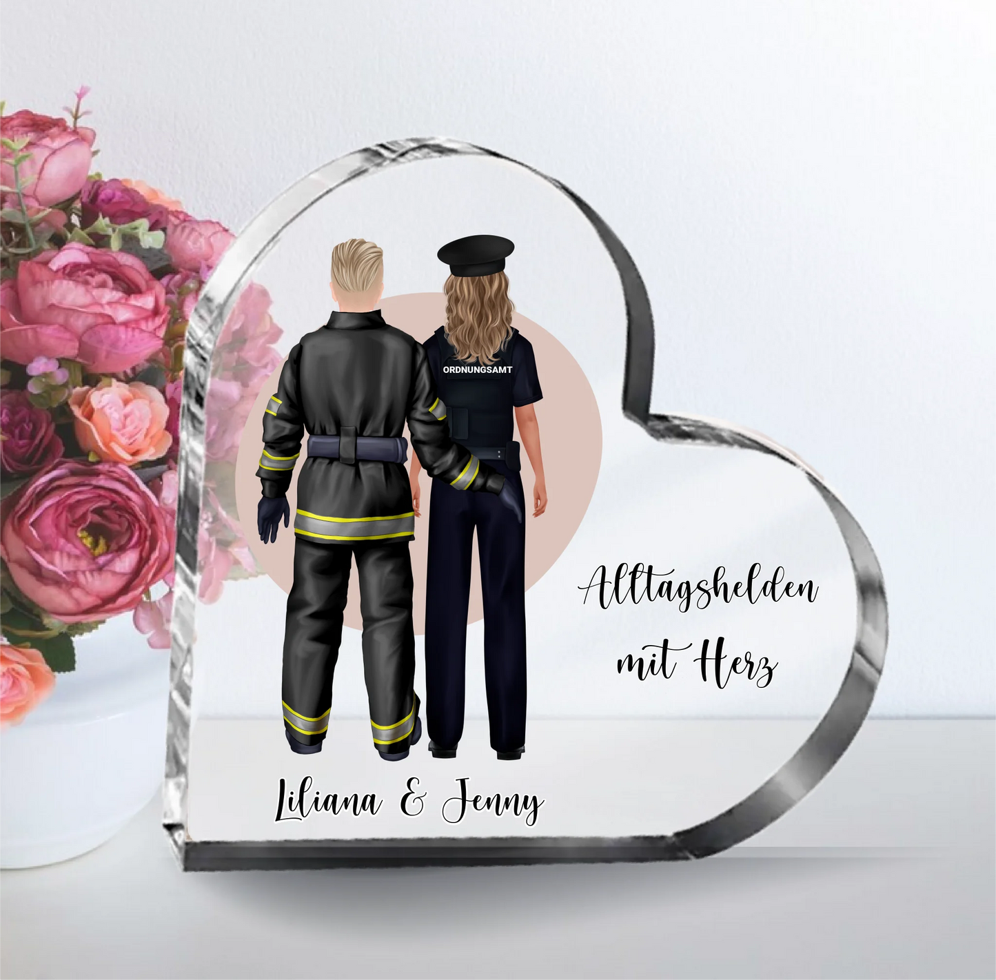 Feuerwehr & Polizei, Justiz, Ordnungsamt,... Herz Glasaufsteller