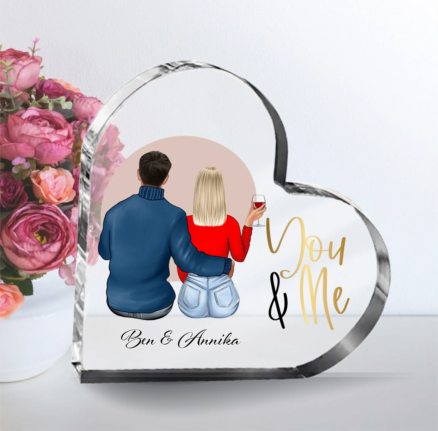 Paar sitzend Herz Glasaufsteller