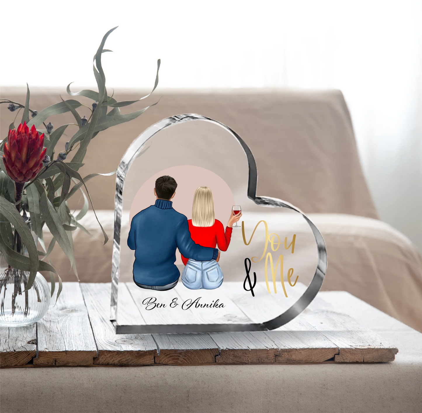 Paar sitzend Herz Glasaufsteller