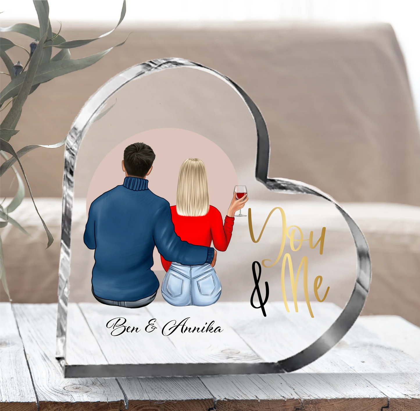 Paar sitzend Herz Glasaufsteller