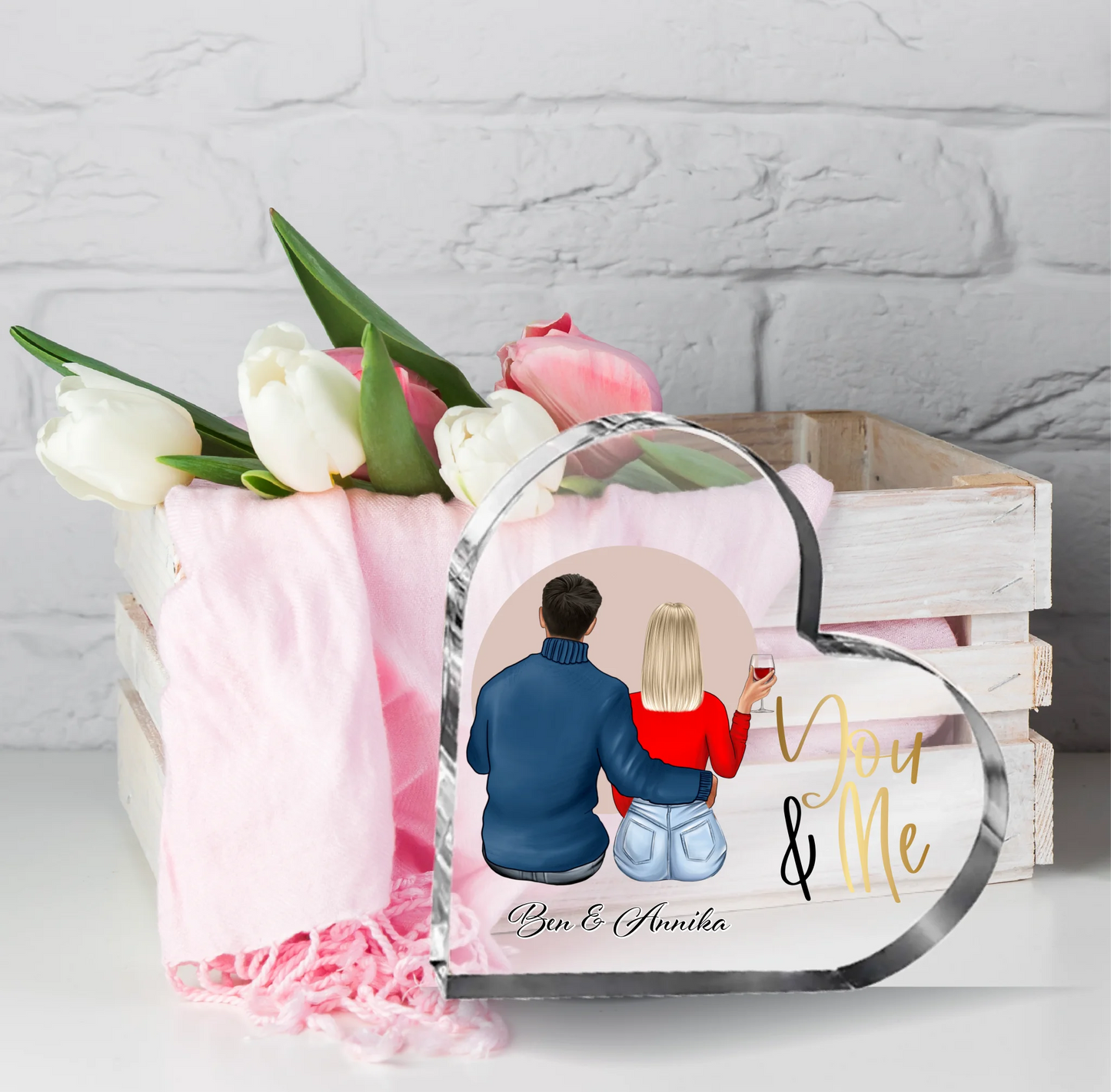 Paar sitzend Herz Glasaufsteller