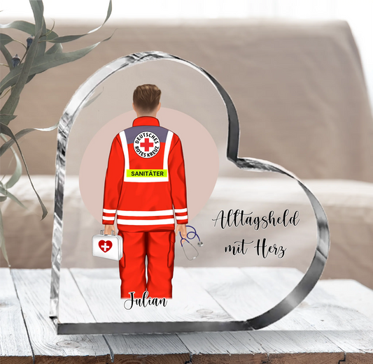 1-2 Sanitäter Herz Glasaufsteller