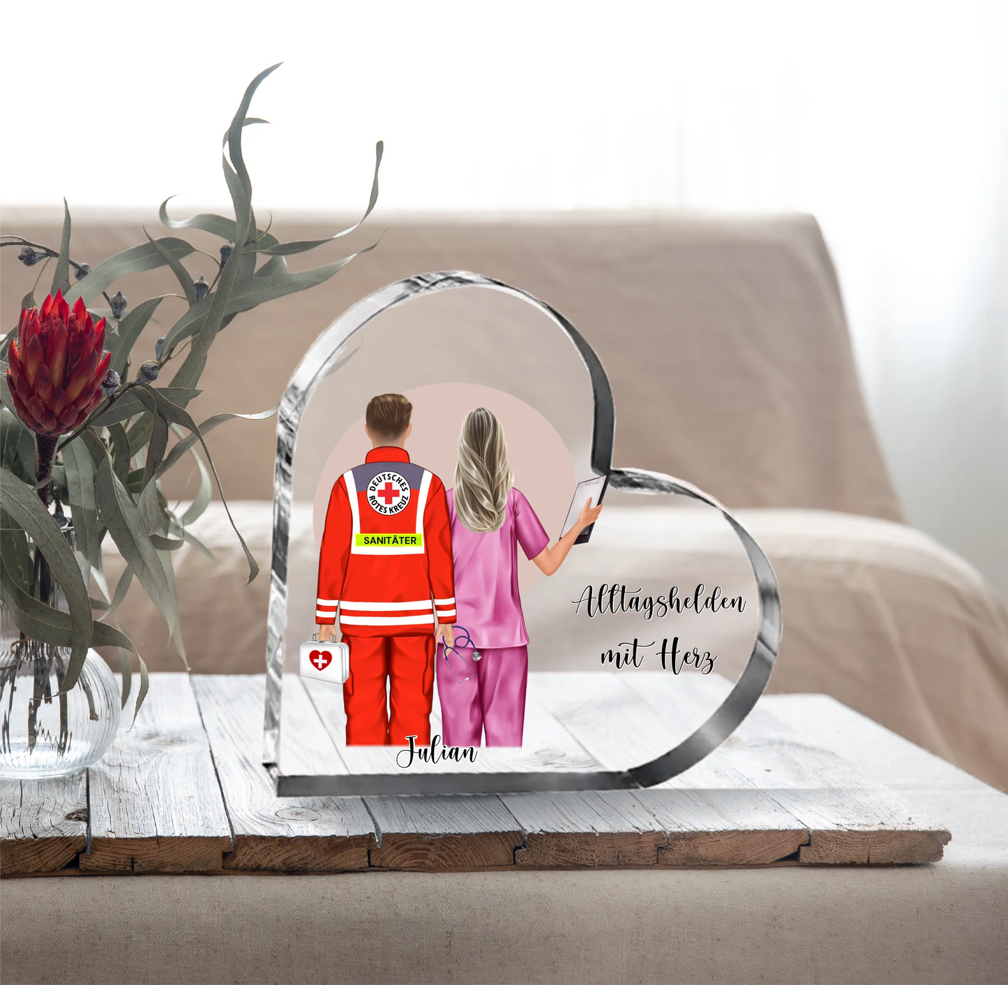 Sanitäter & Krankenschwester Herz Glasaufsteller