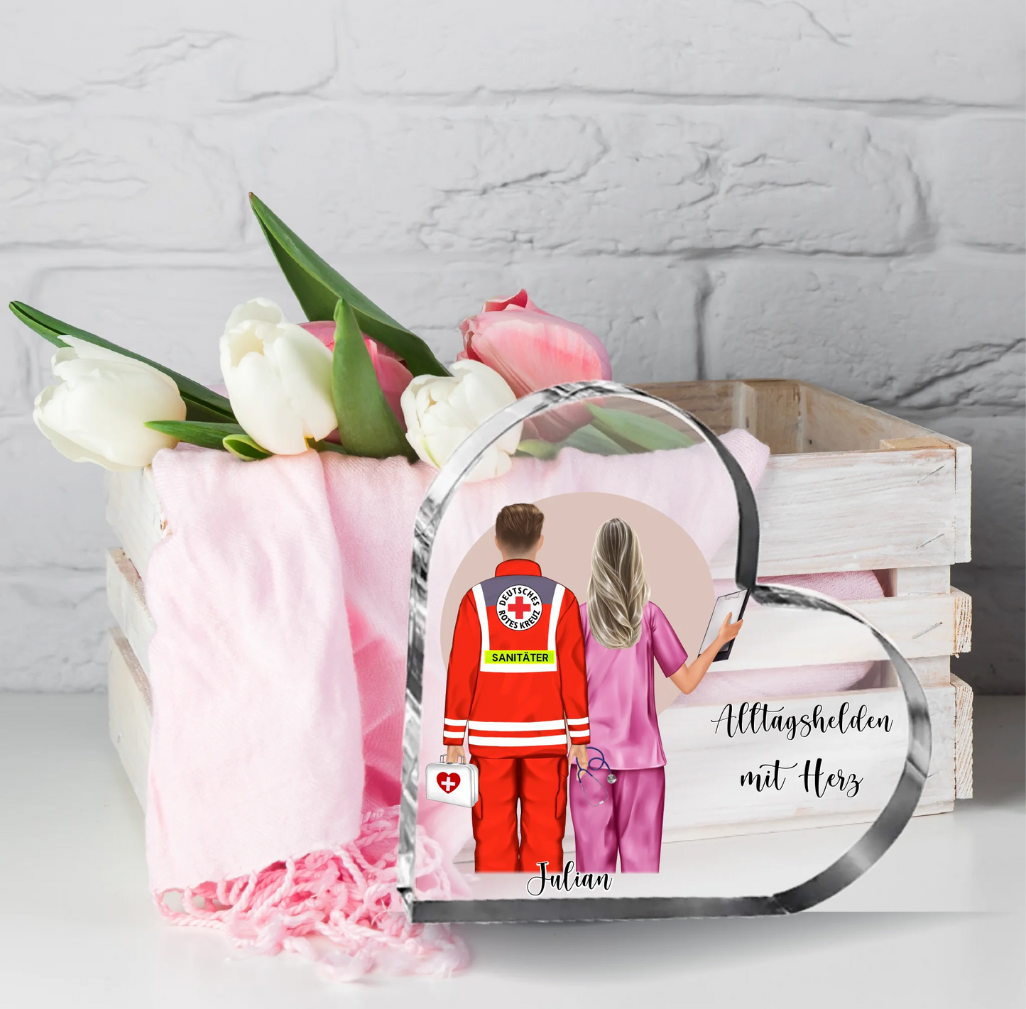 Sanitäter & Krankenschwester Herz Glasaufsteller