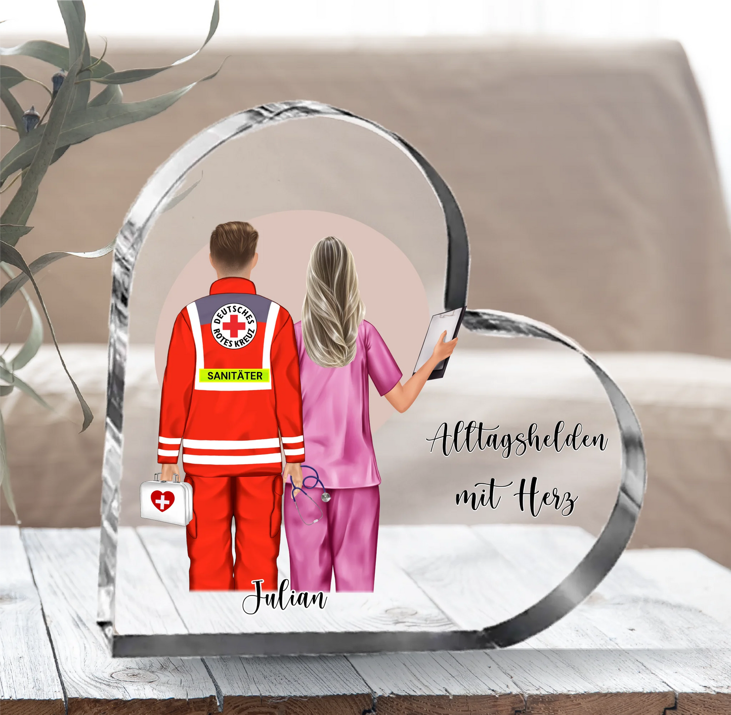 Sanitäter & Krankenschwester Herz Glasaufsteller