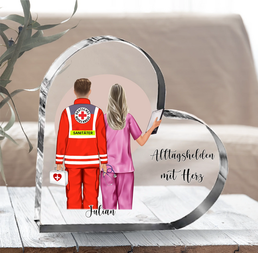 Sanitäter & Krankenschwester Herz Glasaufsteller