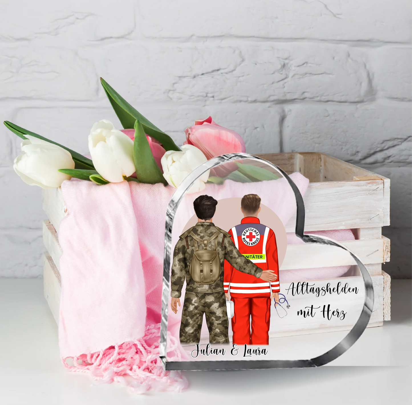 Soldat & Sanitäter Herz Glasaufsteller