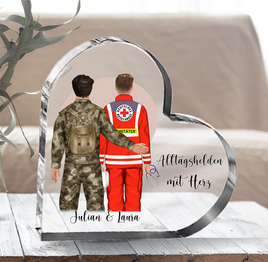 Soldat & Sanitäter Herz Glasaufsteller