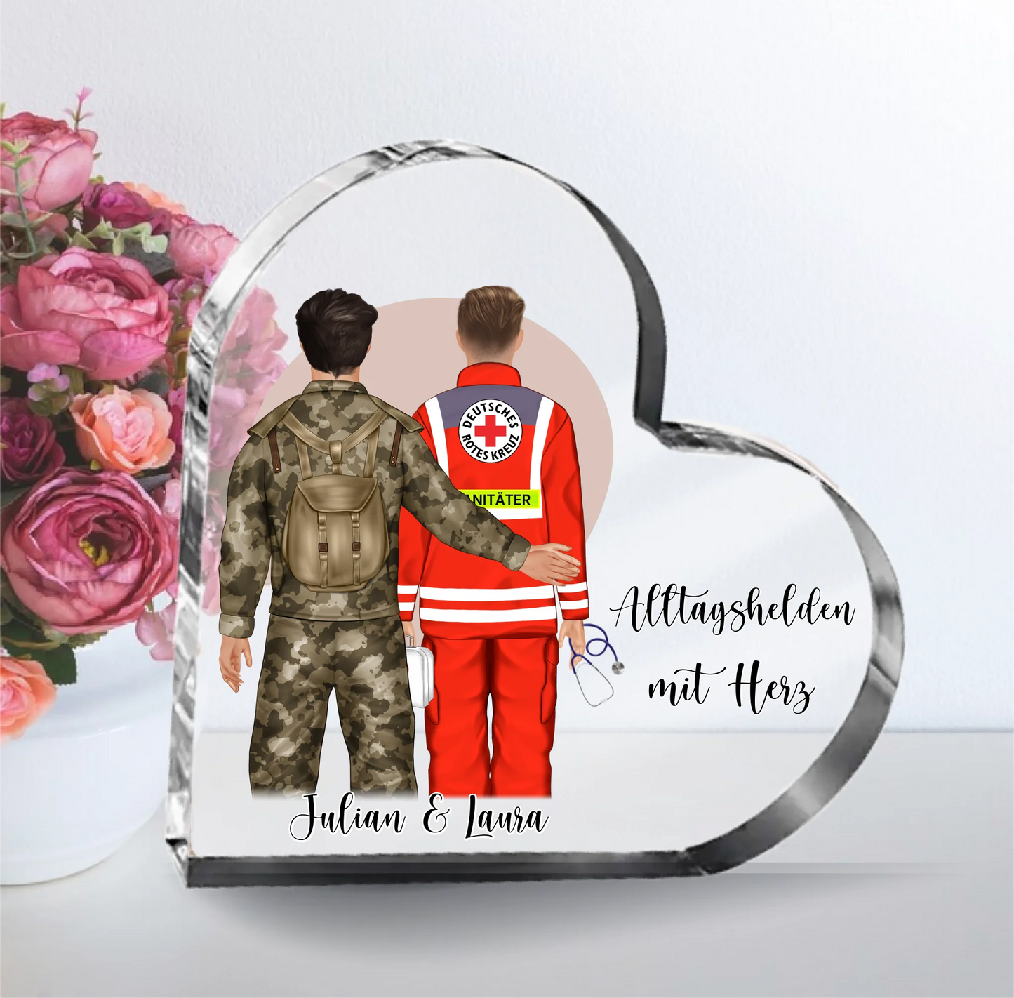 Soldat & Sanitäter Herz Glasaufsteller
