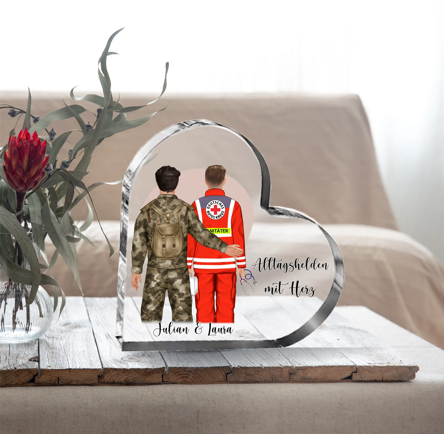 Soldat & Sanitäter Herz Glasaufsteller