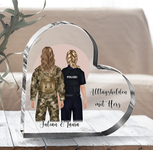 Soldat & Polizist Herz Glasaufsteller