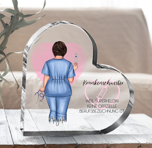 Curvy Krankenschwester Herz Glasaufsteller