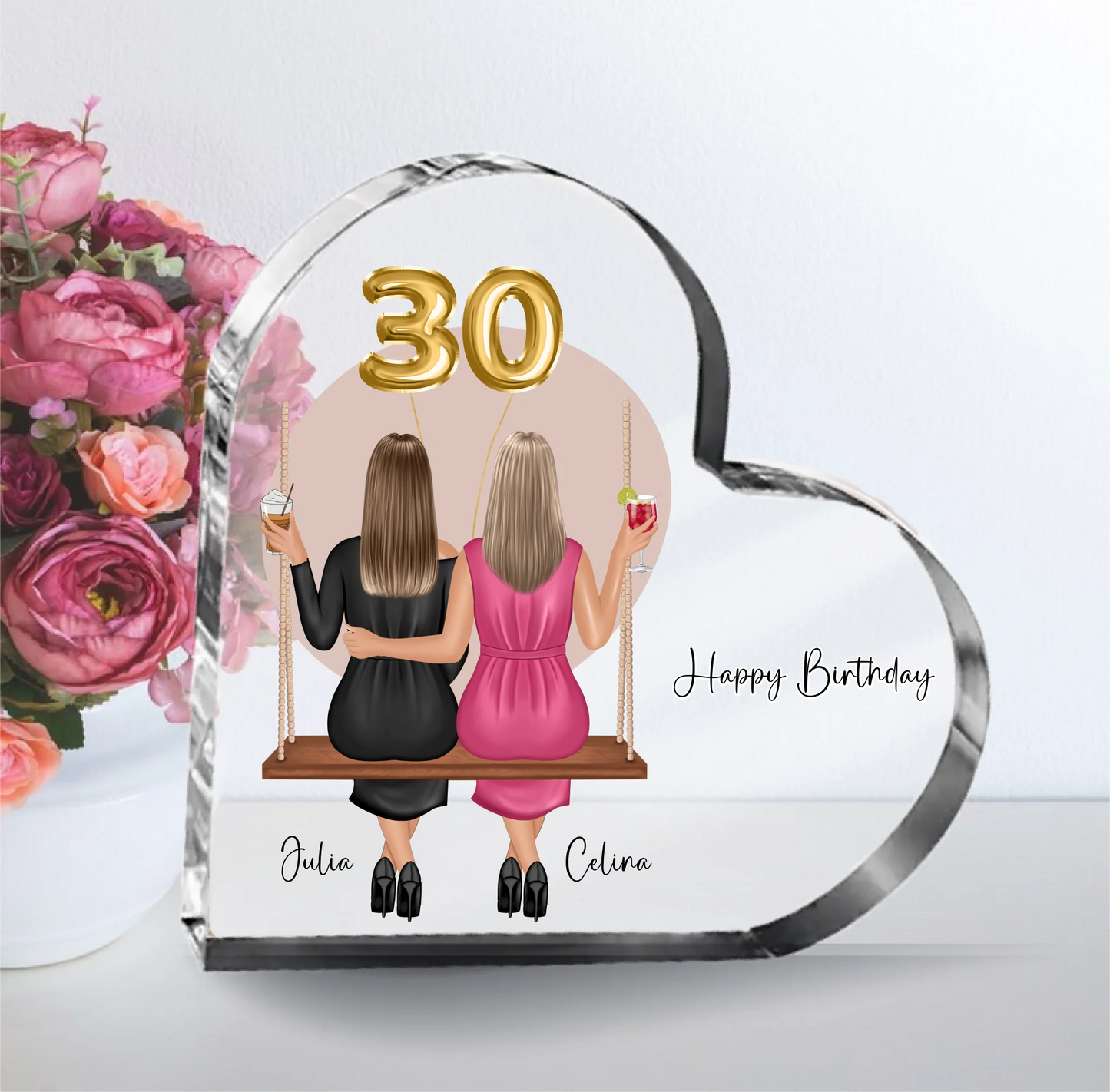 Geburtstag Freundinnen Herz Glasaufsteller