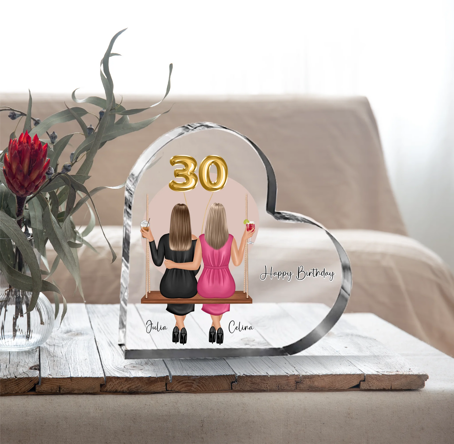 Geburtstag Freundinnen Herz Glasaufsteller