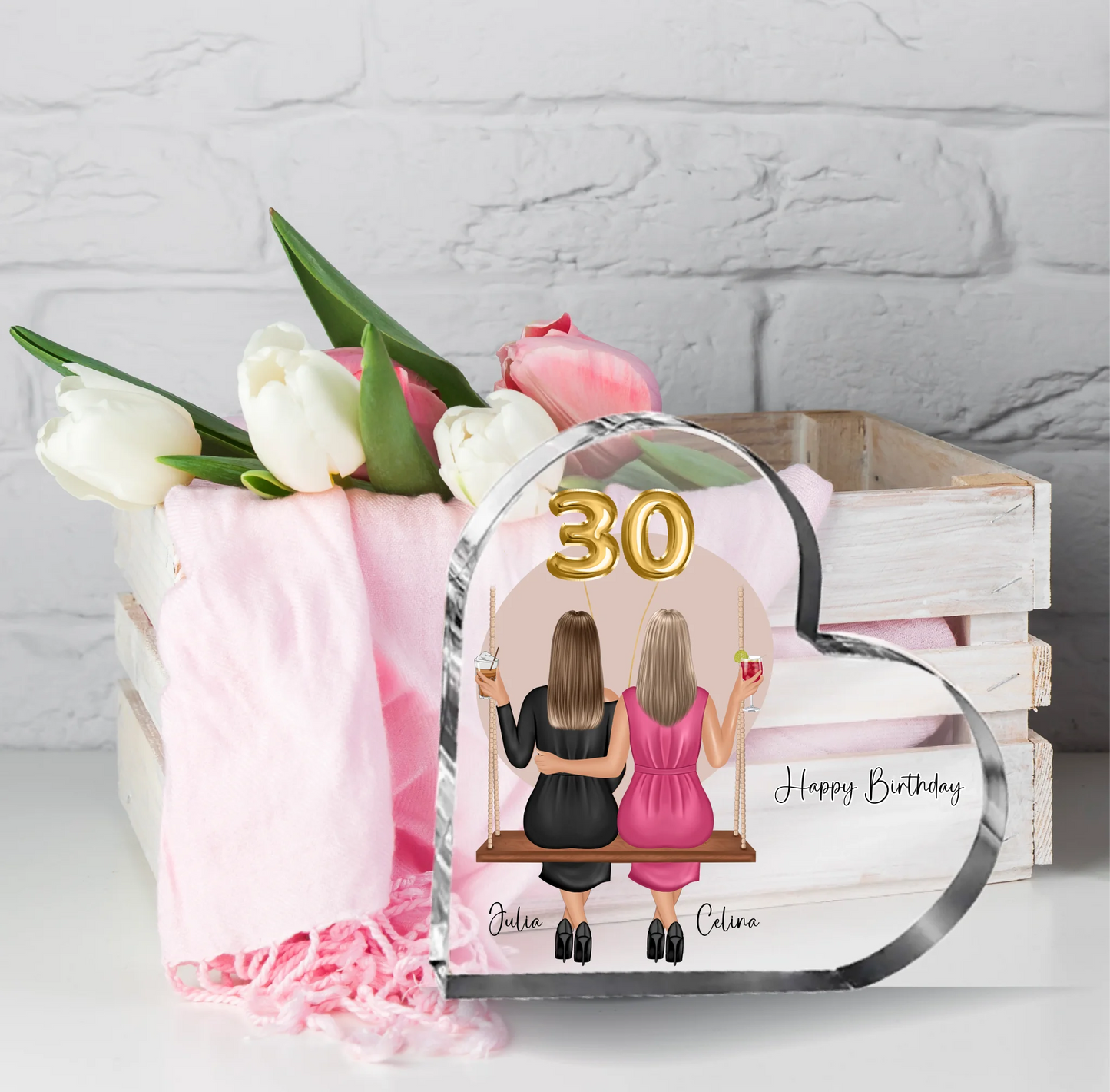 Geburtstag Freundinnen Herz Glasaufsteller