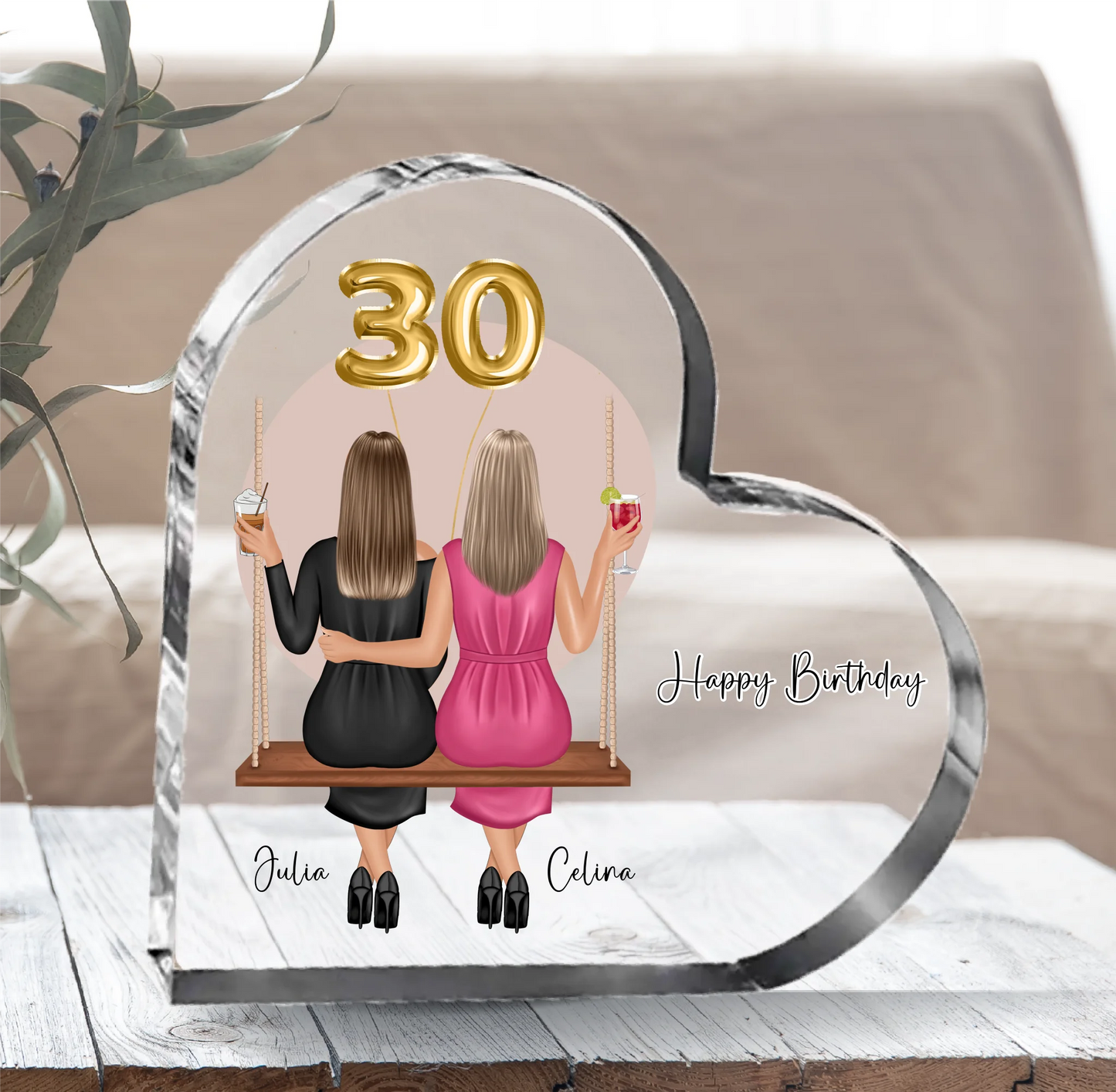 Geburtstag Freundinnen Herz Glasaufsteller