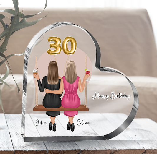 Geburtstag Freundinnen Herz Glasaufsteller