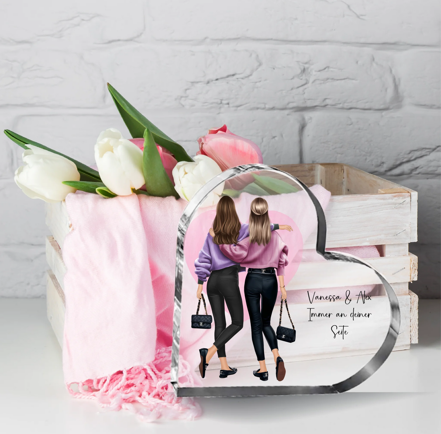 Freundin sportlich/elegant Herz Glasaufsteller