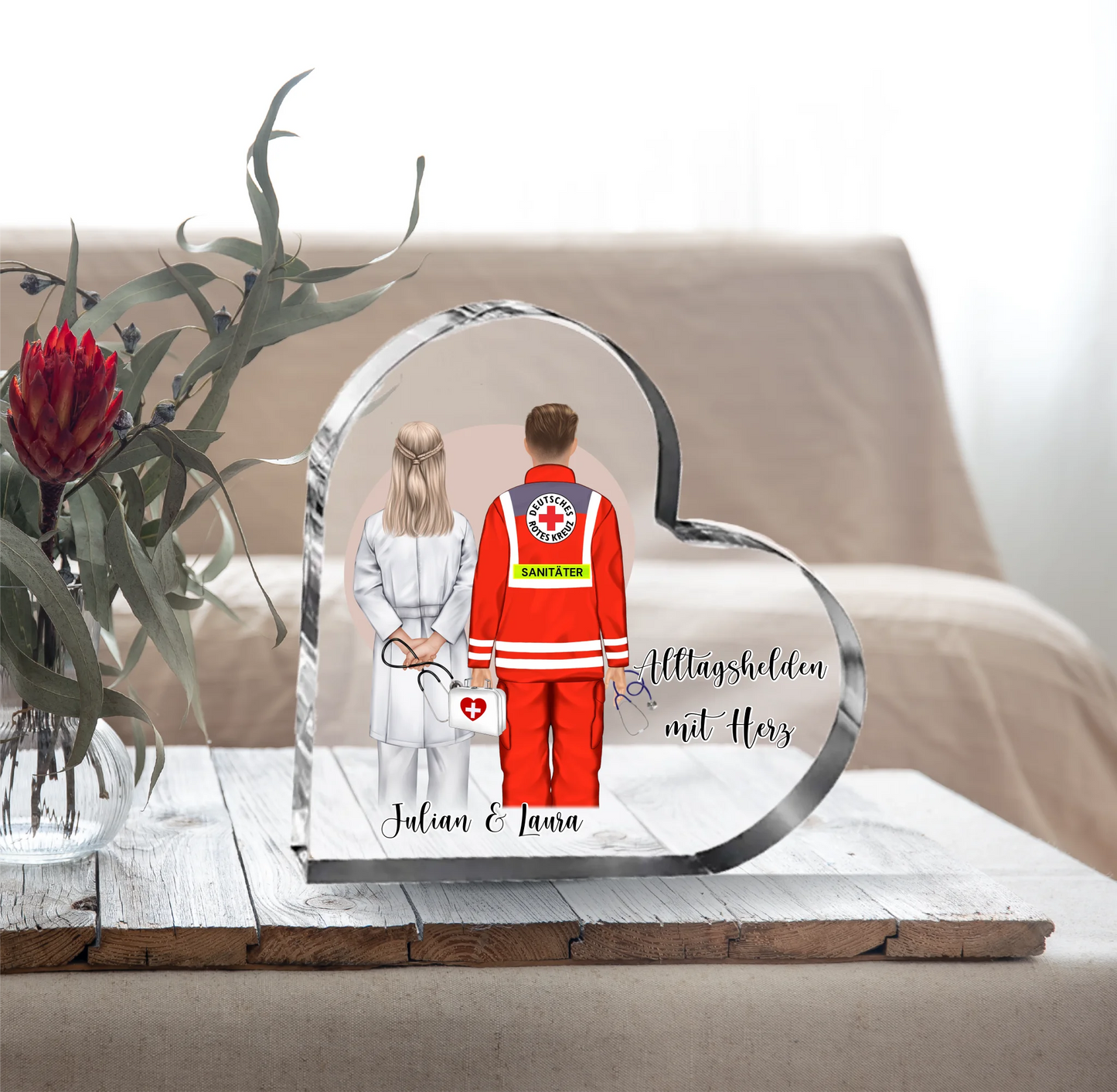 Arzt & Sanitäter Herz Glasaufsteller