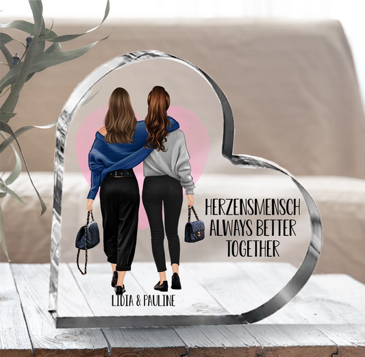 2-4 Beste Freundinnen personalisieren Herz Glasaufsteller