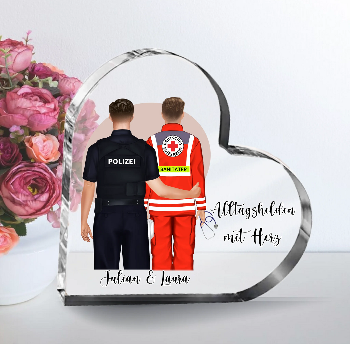 Polizei & Sanitäter Herz Glasaufsteller
