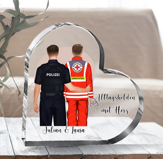 Polizei & Sanitäter Herz Glasaufsteller