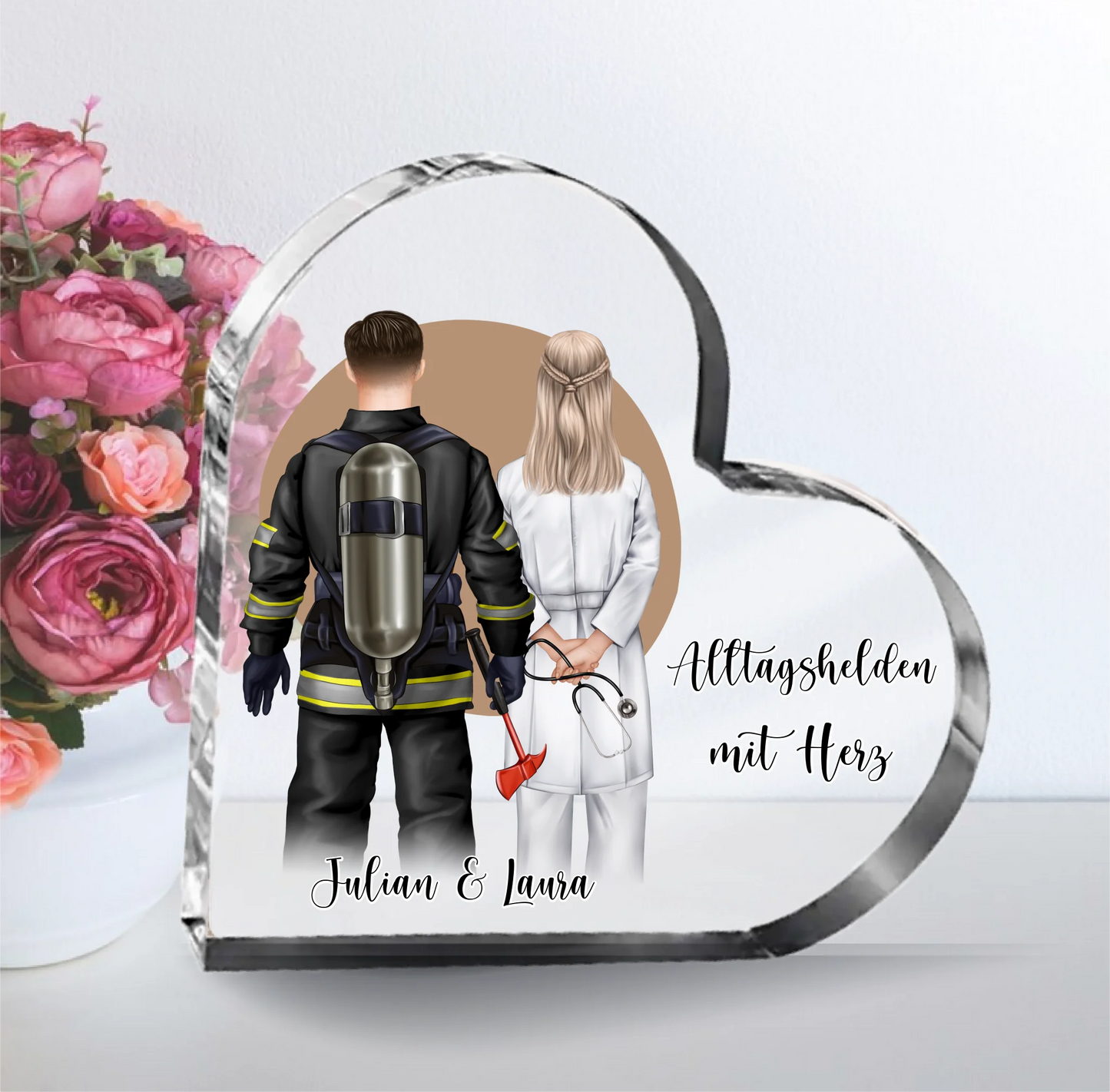 Feuerwehr & Arzt Herz Glasaufsteller