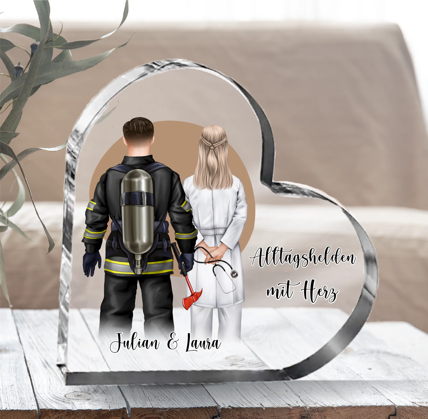Feuerwehr & Arzt Herz Glasaufsteller