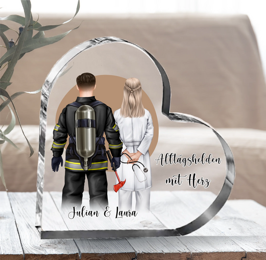 Feuerwehr & Arzt Herz Glasaufsteller