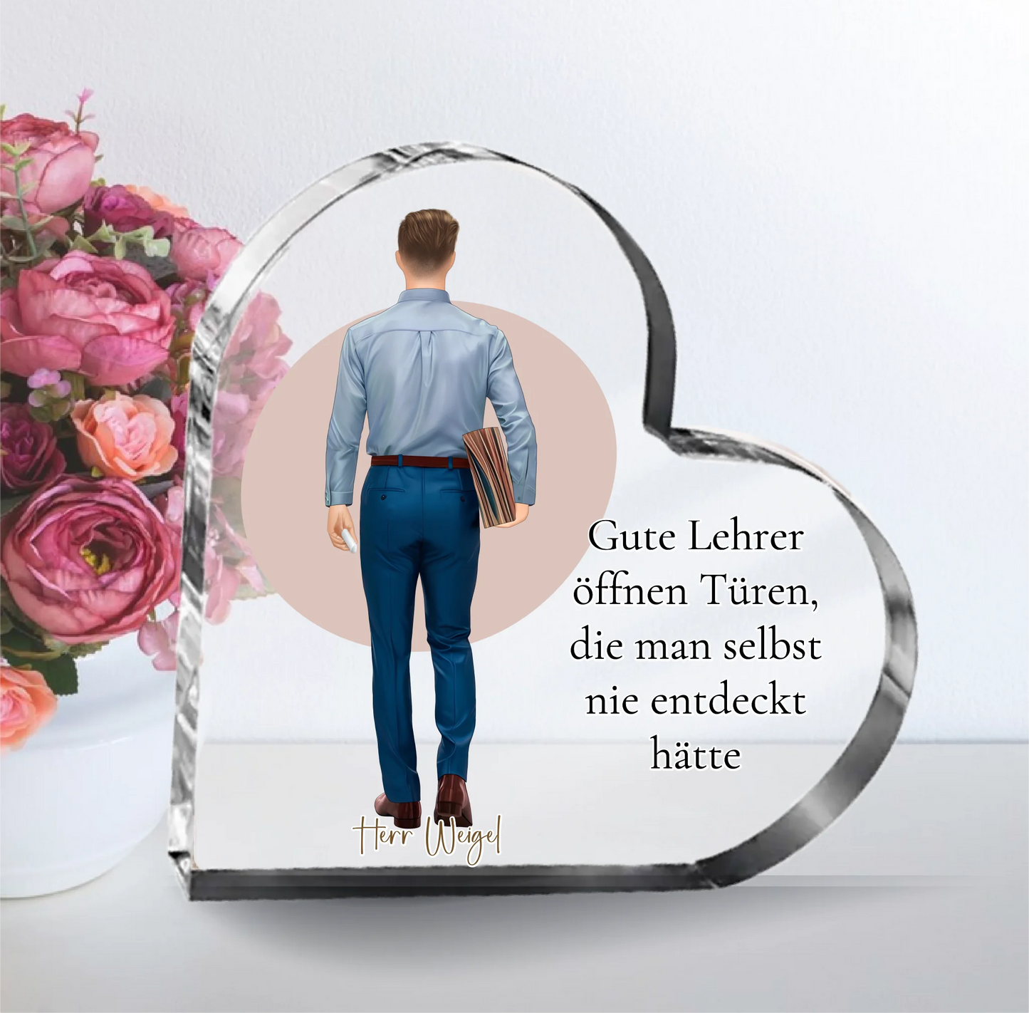 Lehrer (Mann/Frau) Herz Glasaufsteller