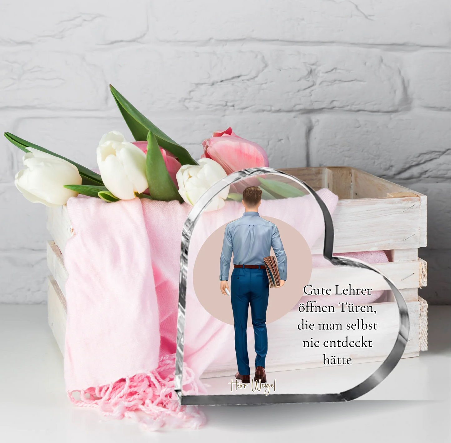 Lehrer (Mann/Frau) Herz Glasaufsteller