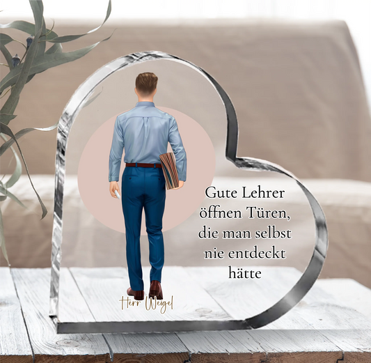 Lehrer (Mann/Frau) Herz Glasaufsteller