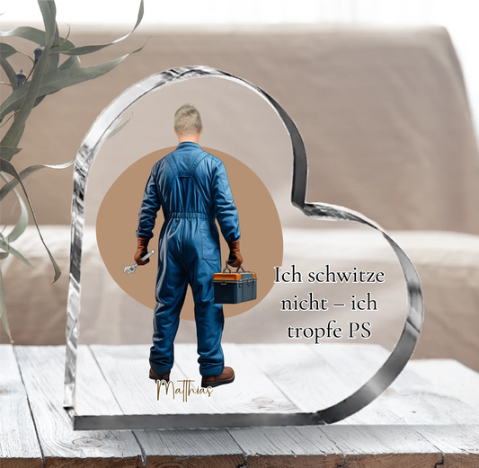 KFZ-Mechniker (Mann/Frau) Herz Glasaufsteller
