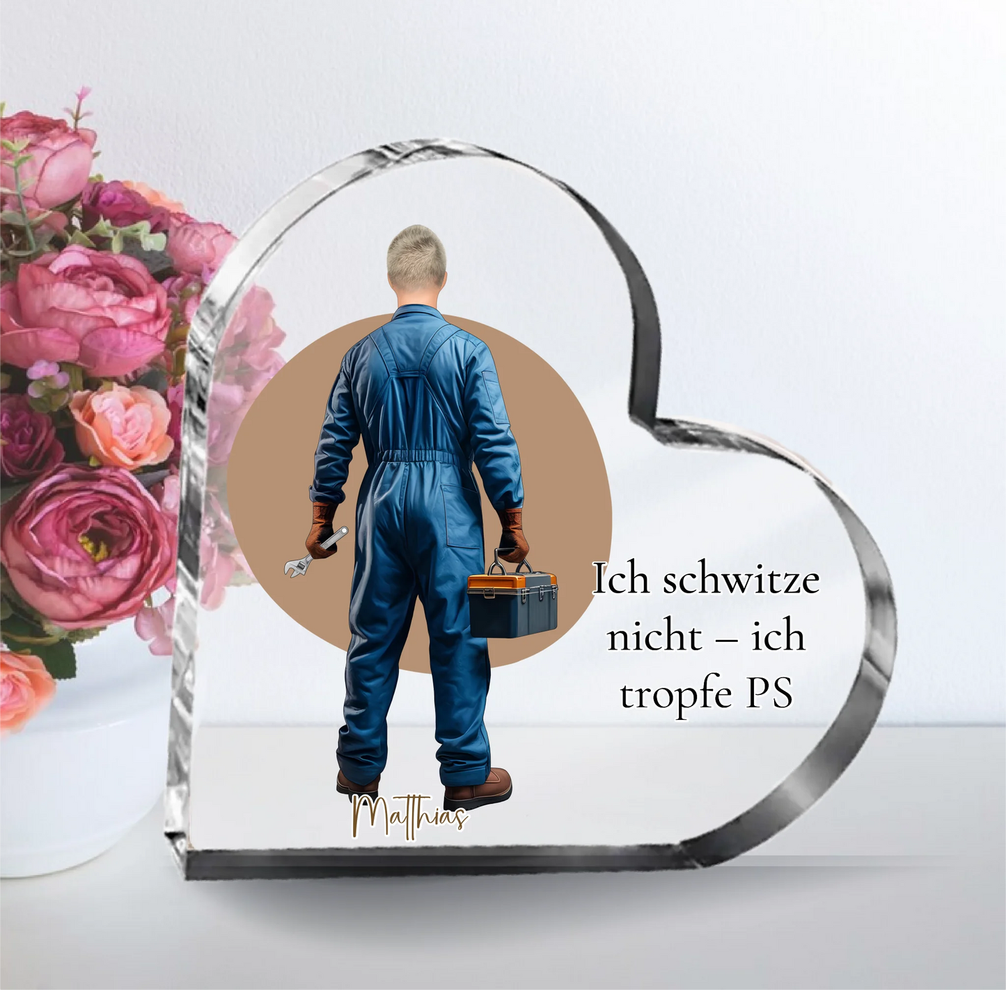 KFZ-Mechniker (Mann/Frau) Herz Glasaufsteller