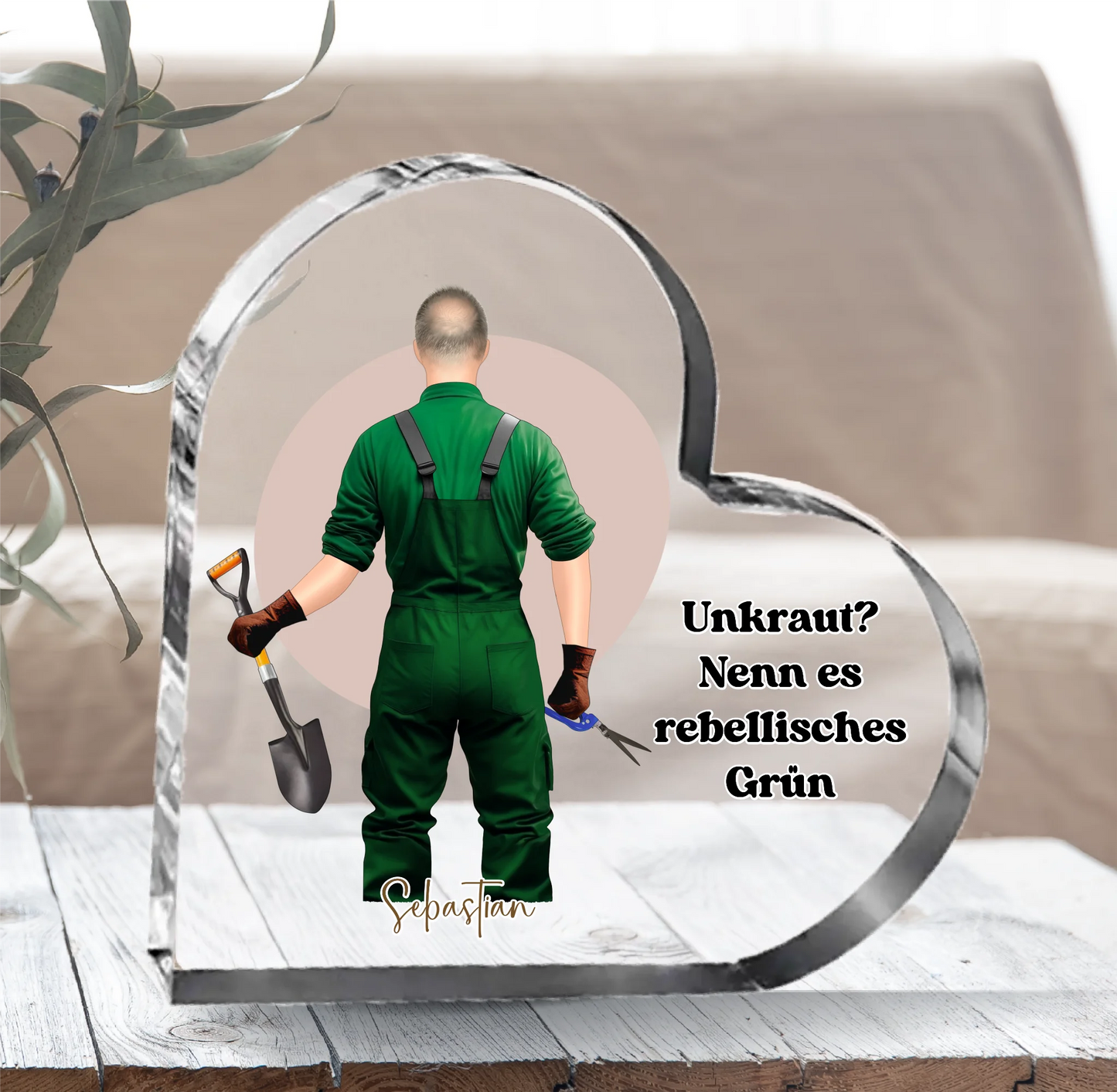 Gärtner (Mann/Frau) Herz Glasaufsteller