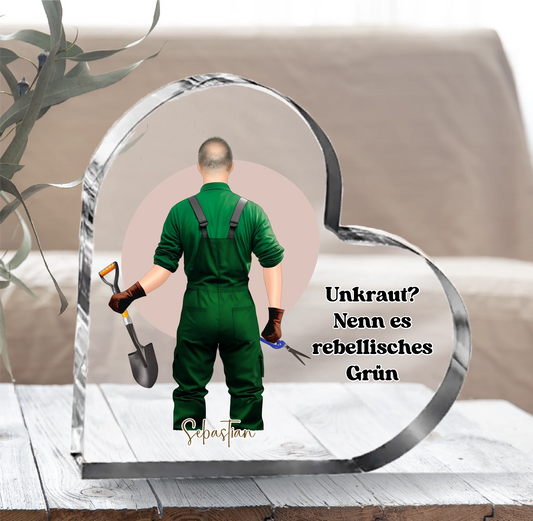 Gärtner (Mann/Frau) Herz Glasaufsteller
