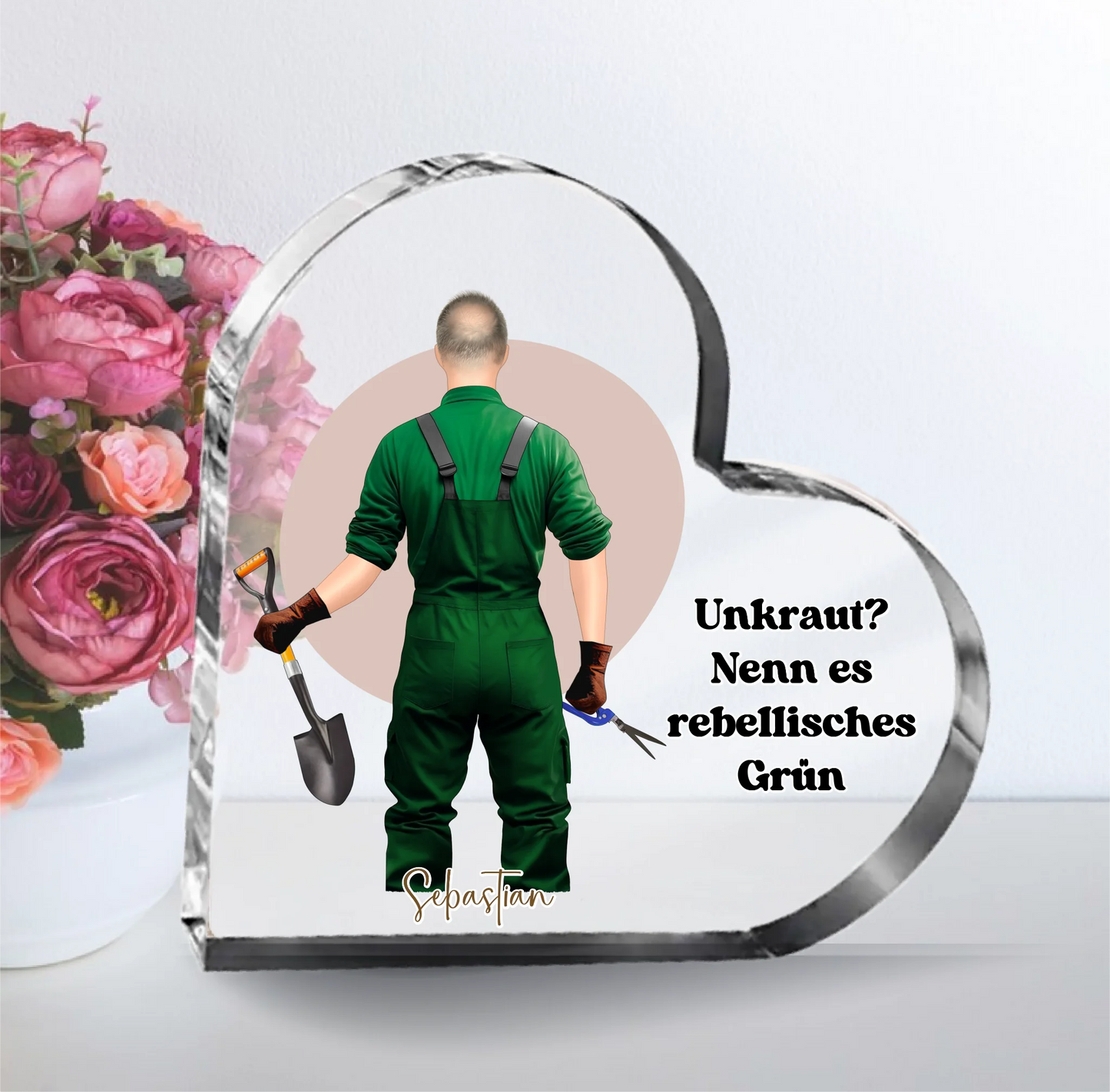 Gärtner (Mann/Frau) Herz Glasaufsteller