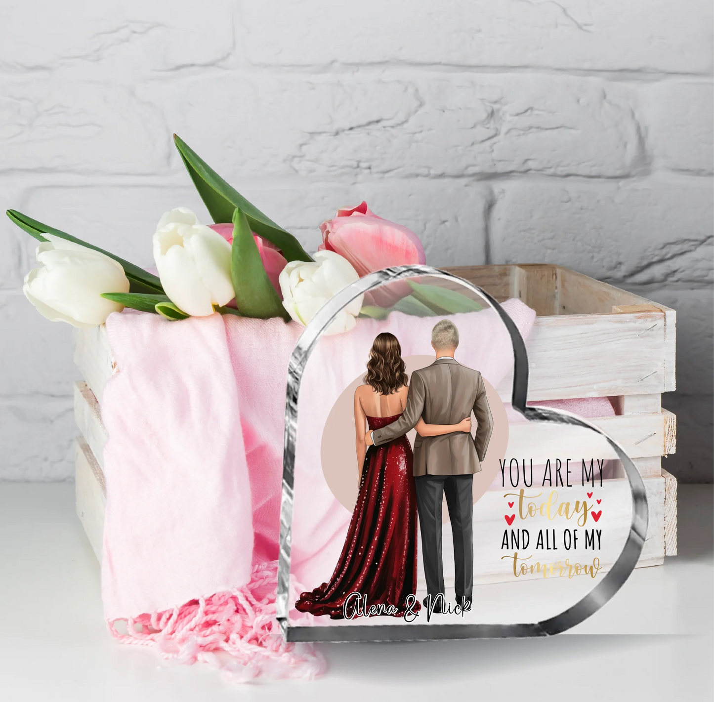 Elegantes Paar Herz Glasaufsteller